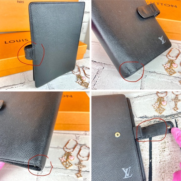 Louis Vuitton MM SIZE black taiga leather agenda planner with paper clips - Picture 6 of 15